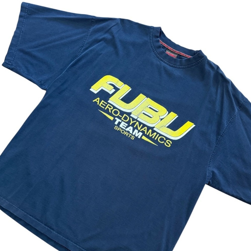 Vintage 90s Y2K FUBU Aero-Dynamics Team Sport Hip Hop Streetwear Graphic T-shirt - Picture 2 of 8